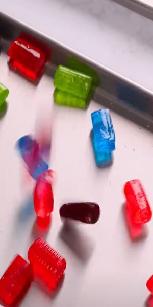 person freeze drying a tray of jolly rancher original flavors hard candies