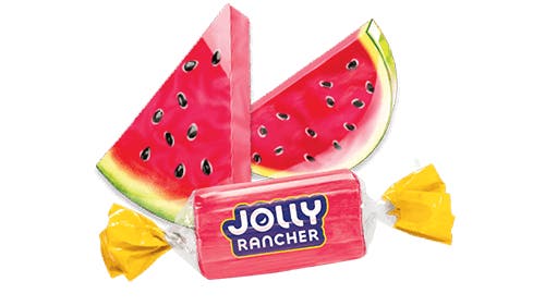 jolly rancher original flavors hard candy beside pair of watermelon slices