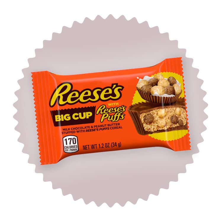 pack of reeses big cup with reeses puffs cereal milk chocolate peanut butter cups