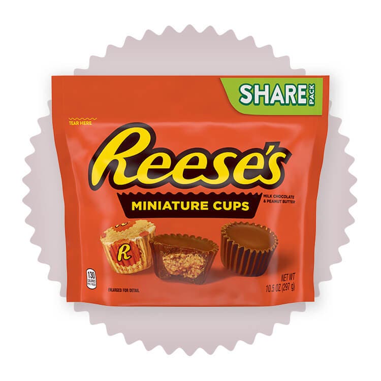 share size bag of reeses miniatures milk chocolate peanut butter cups