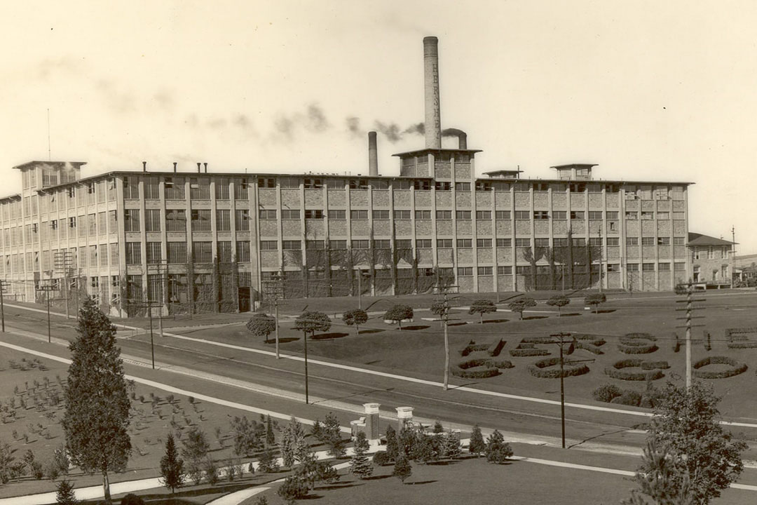 aerial shot of the original hershey chocolate plant in hershey pennsylvania