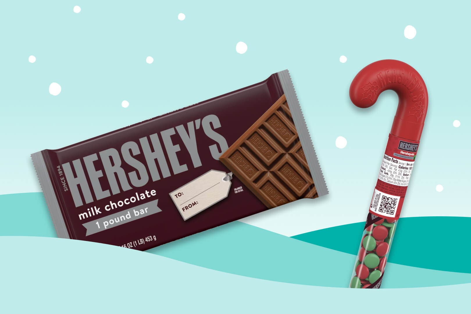 hersheys one pound chocolate bar and hershey chocolate candy cane