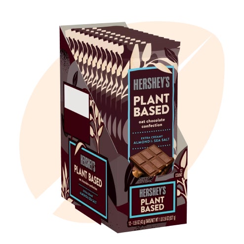 HERSHEY'S Plant Based Oat Chocolate Confection Almond & Sea Salt Candy Bars, 1.55 oz, 12 count box