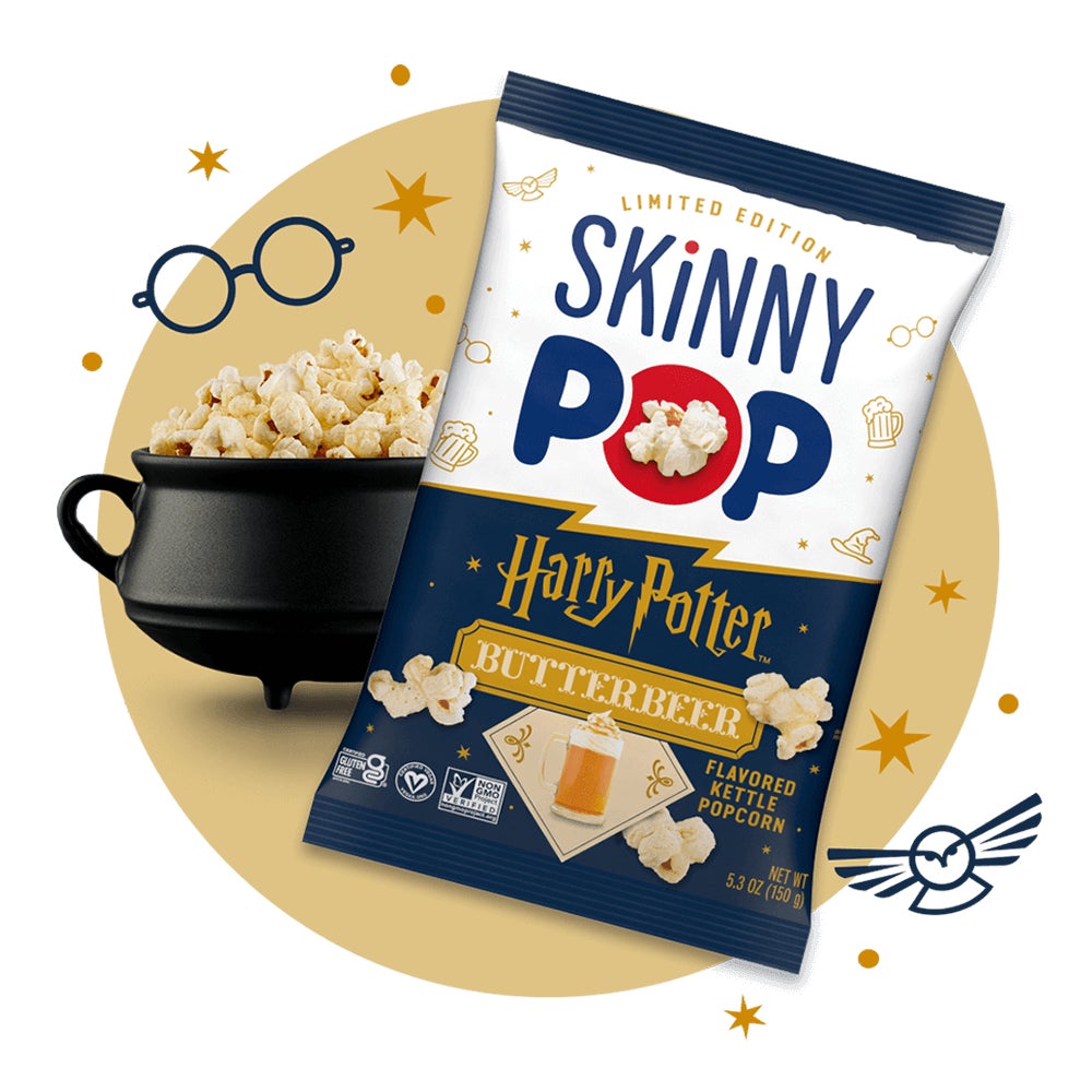 bag of skinnypop harry potter butterbeer flavored popcorn