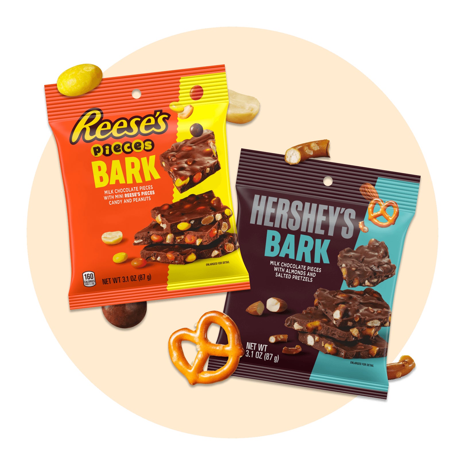 bag of hersheys bark and bag of reeses bark