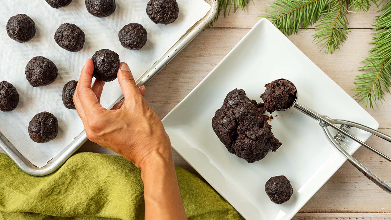 rolling brownies into balls