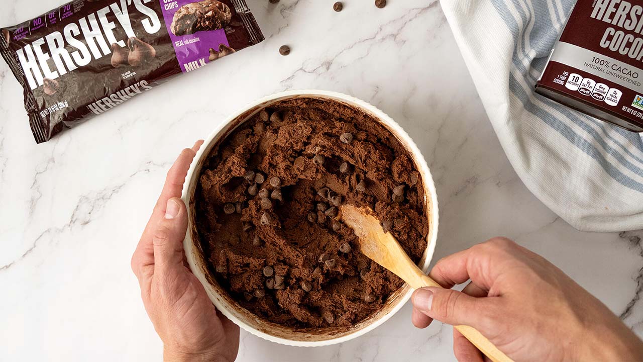 chocolate mixture being stirred