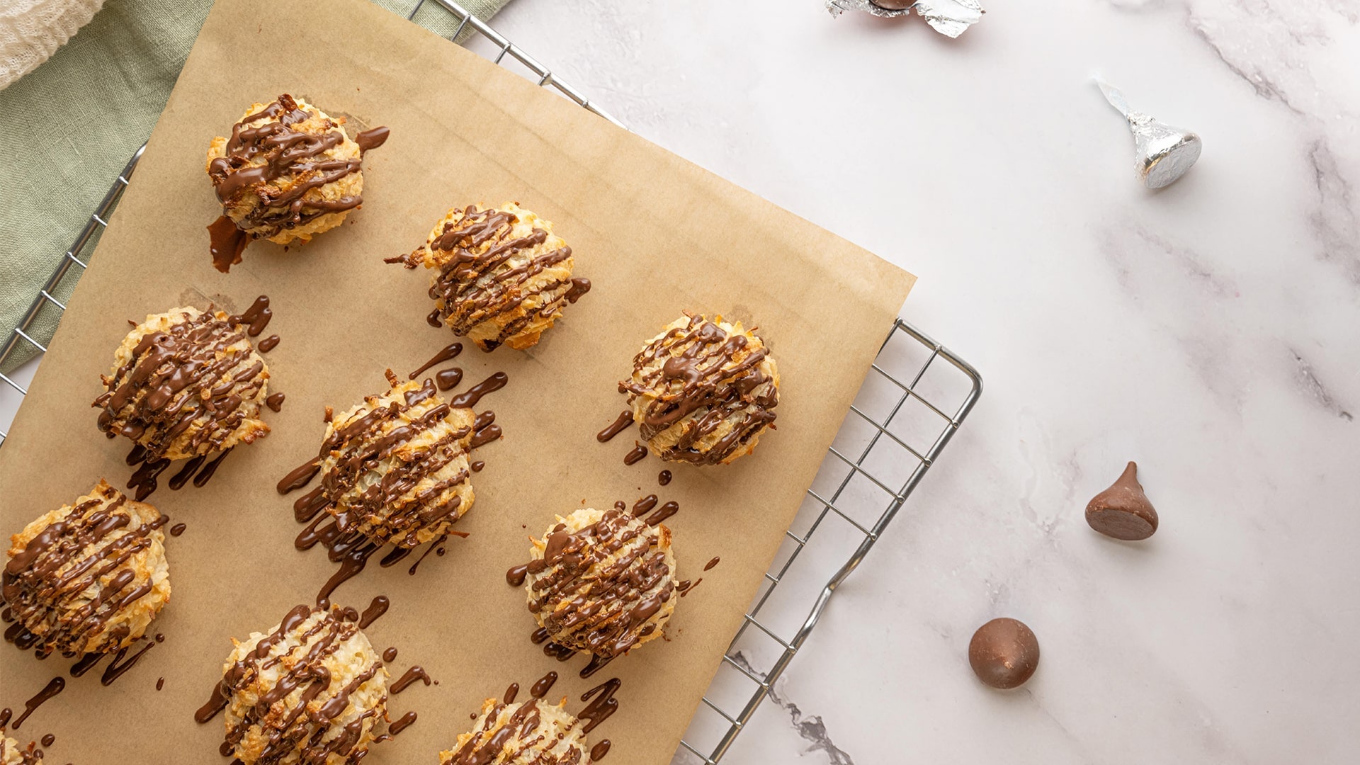 coconut macaroons drizzled with chocolate