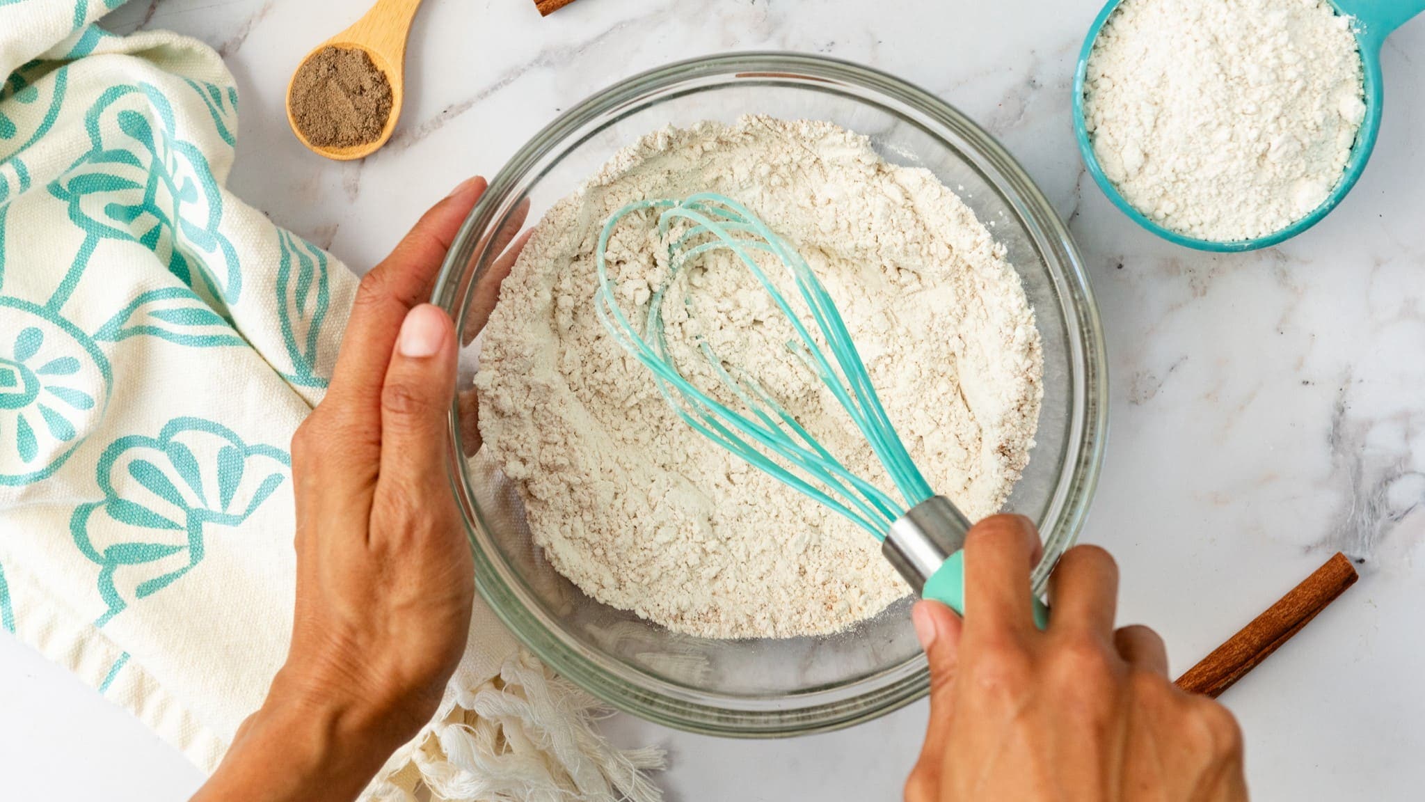 dry ingredients being mixed in bowl