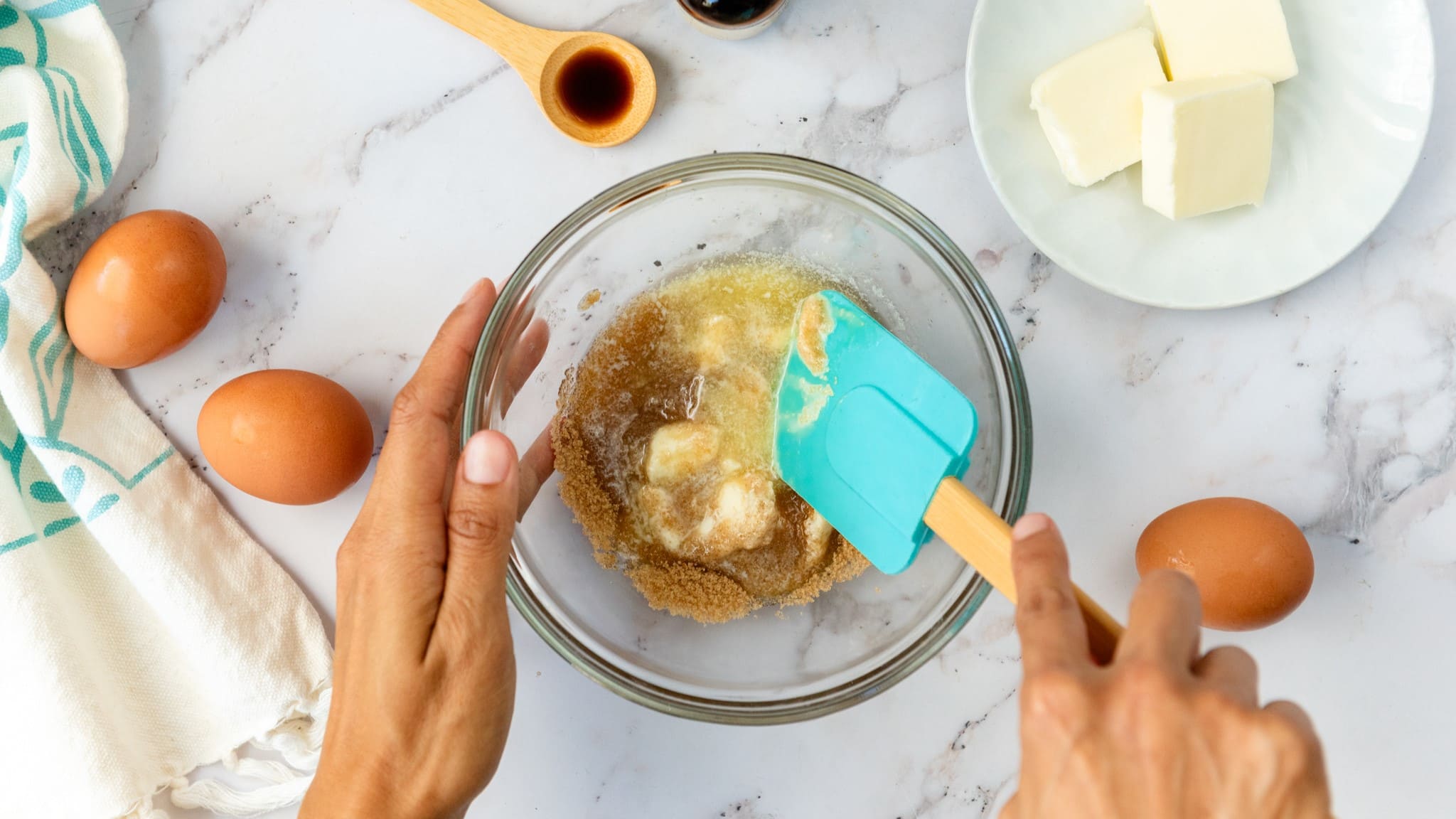 wet ingredients being mixed