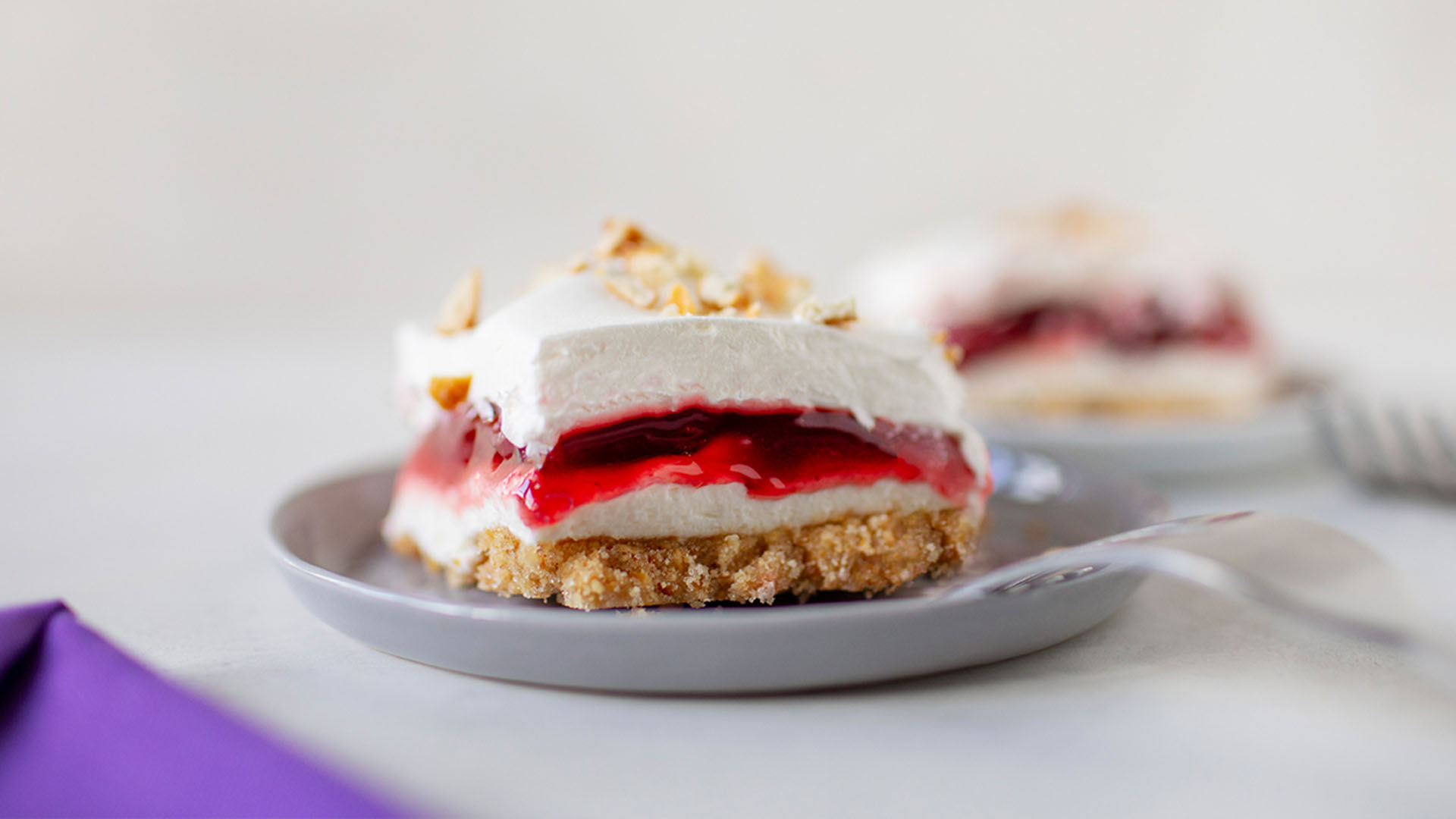 slice of dots strawberry pie on serving plate