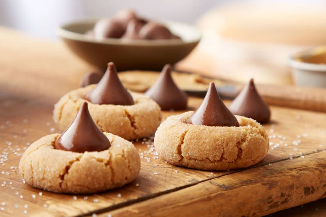 freshly baked peanut butter blossom cookies