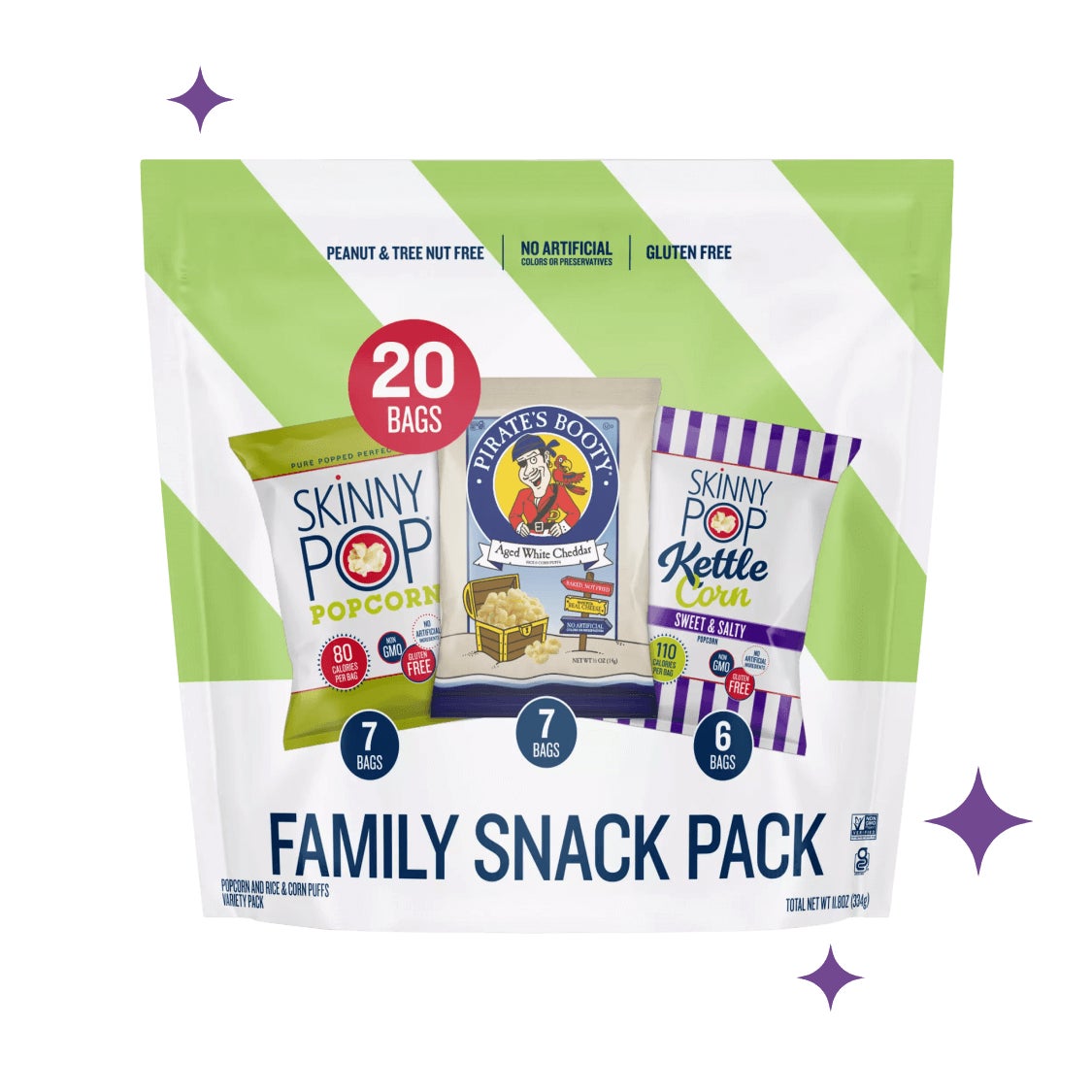 family snack pack of pirates booty and skinnypop popcorn