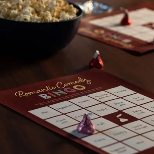 hersheys themed romantic comedy bingo cards using hersheys kisses as markers