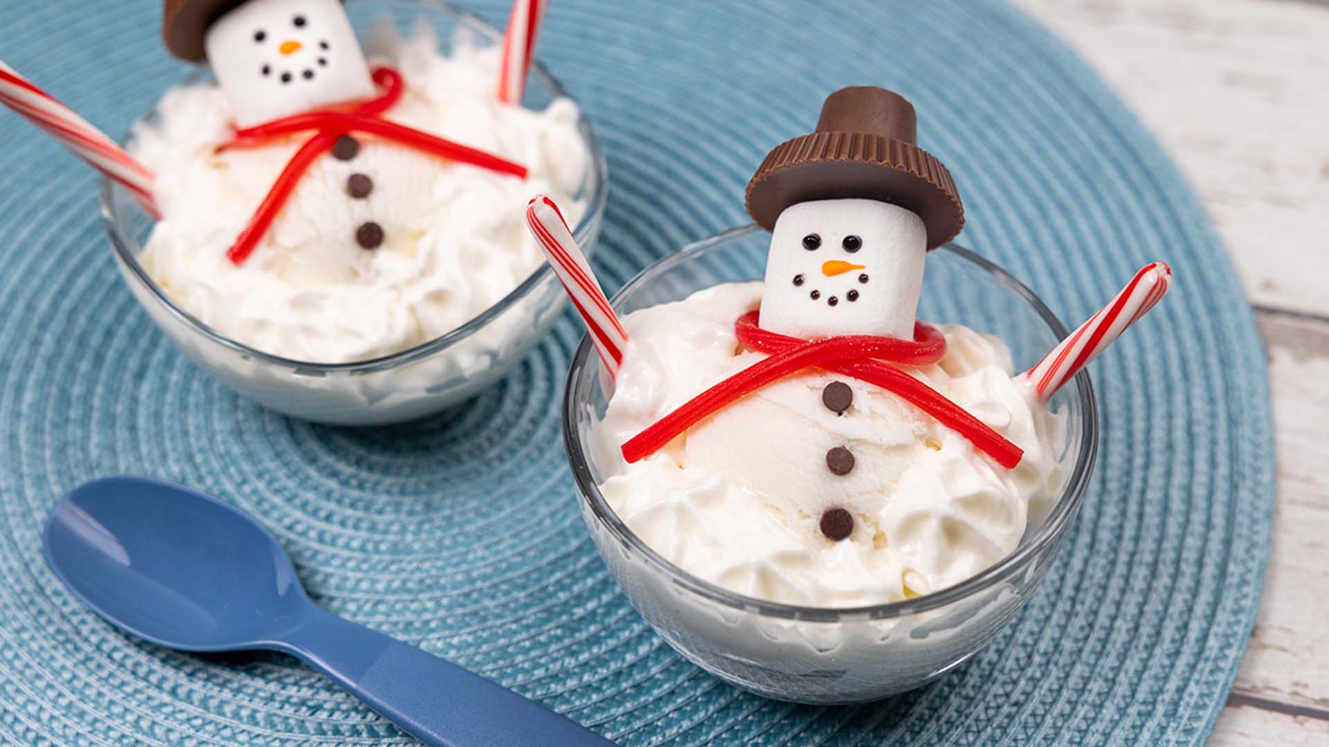 melting snowman sundaes in serving dishes