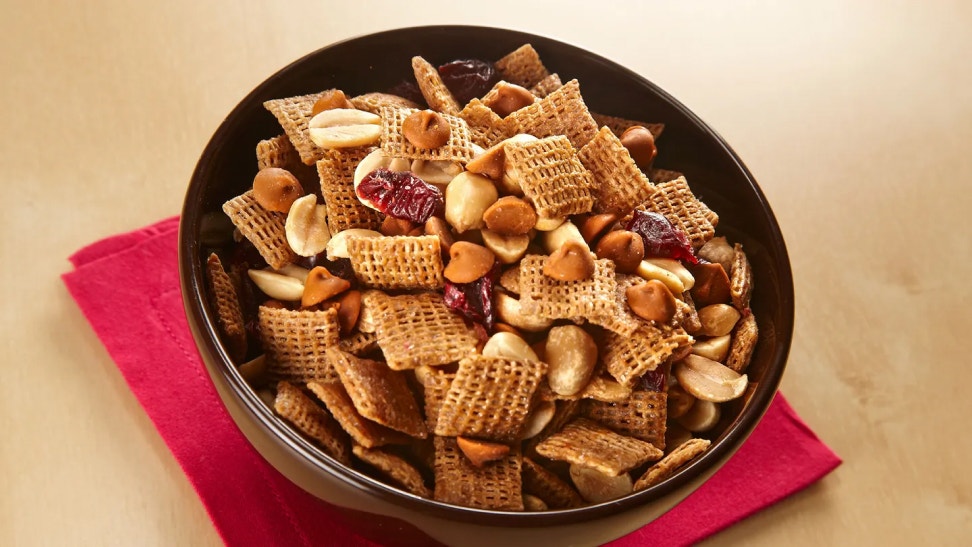 bowl of party snack mix